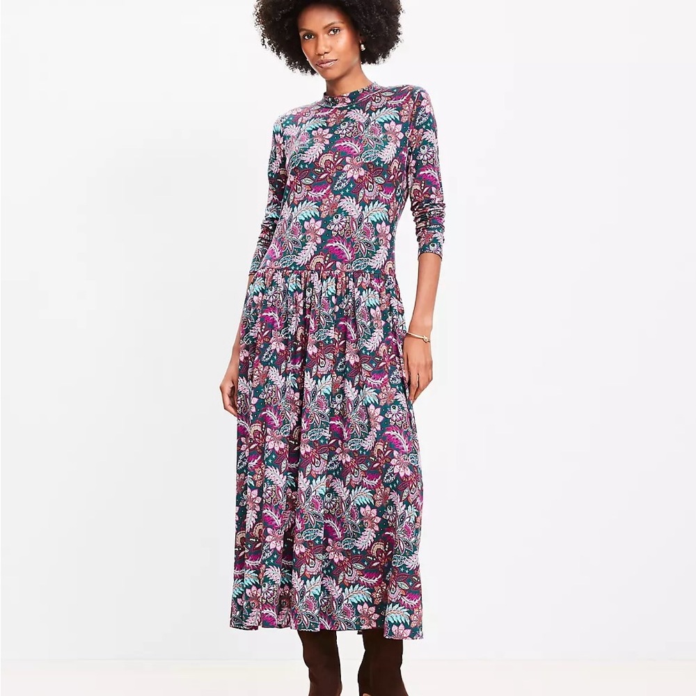 LOFT Multicolor Floral Long Sleeve Dress